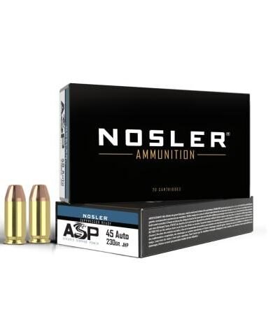 Nosler ASP Suppressor Ready Handgun Ammunition .45 ACP 230gr JHP 850 fps 50/ct