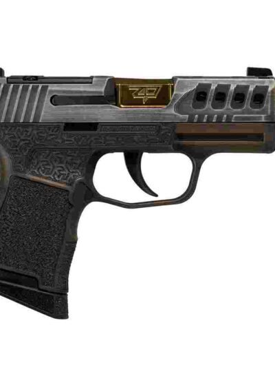 Sig Sauer P365 "Gold Bug" Handgun 9mm luger 10rd Magazines(2) 3.7" Threaded Gold Barrel Tactical Cut Distressed Grey Slide/Brown Grip Octagon Stippling
