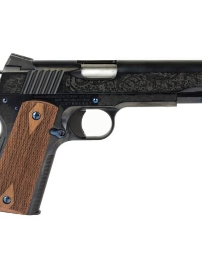 Standard Mfg 1911 Handgun .45 ACP 7rd Magazine 5" Barrel Black and Royal Blue Engraving with Brown Grips