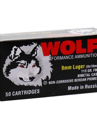 Wolf Performance Steel Case Handgun Ammunition 9mm Luger 115gr FMJ 1130 fps 50/ct