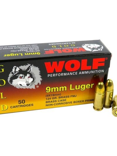 Wolf (Turkish) Gold Handgun Ammunition 9mm Luger 124gr FMJ 50/ct