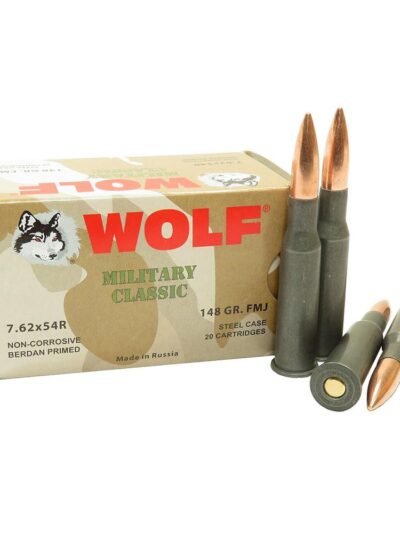 Wolf Military Classic Rifle Ammunition 7.62x54R 148gr FMJ  2740 fps 20/ct
