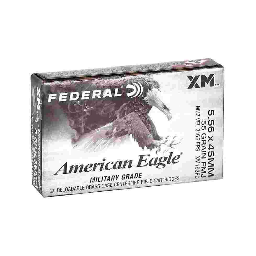 Federal American Eagle Rifle Ammunition 5.56mm 55gr FMJ 3165 fps 20/ct