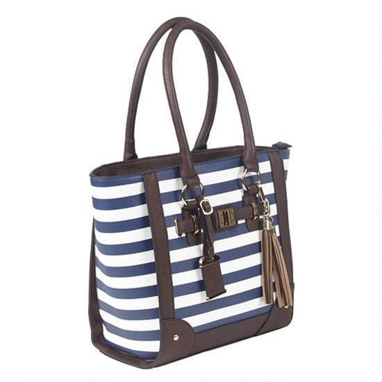 Bulldog Tote Style Purse w/Holster - Navy Stripe