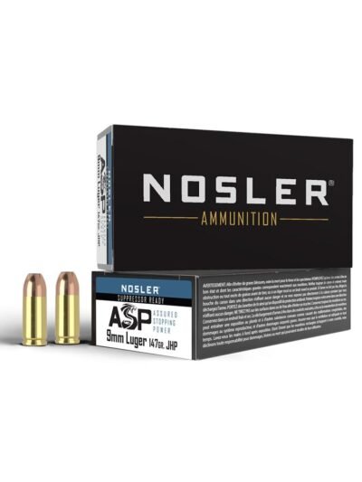Nosler ASP Suppressor Ready Handgun Ammunition 9mm Luger 147gr JHP 950 fps 50/ct