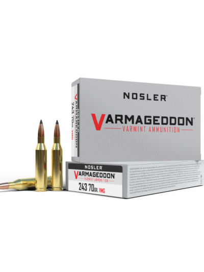 Nosler Varmegeddon Rifle Ammunition .243 Win 70 gr PT 3500 fps 20/ct