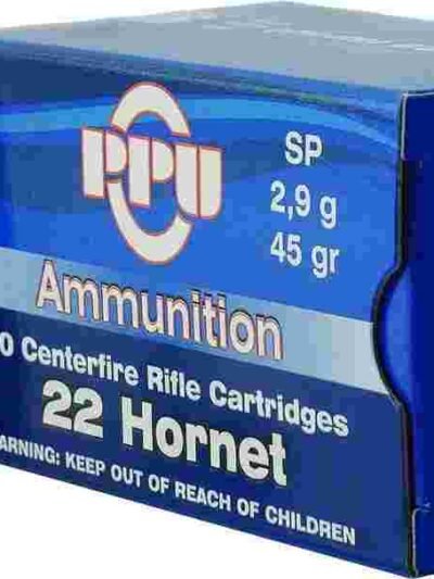 PPU Rifle Ammunition .22 Hornet 45 gr SP 2430 fps 50/ct