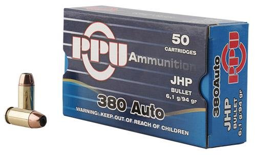 PPU Handgun Ammunition .380 ACP 94 gr JHP 951 fps 951 fps 50/ct