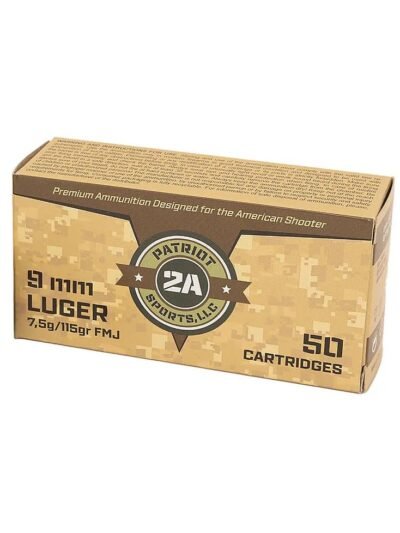 Patriot Sports Brass Case Handgun Ammunition 9mm Luger 115gr FMJ 1230 fps 50/ct