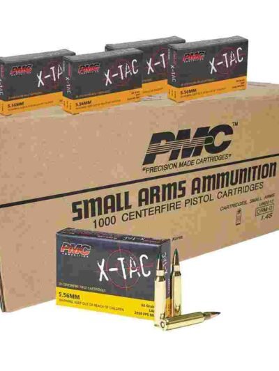 PMC X-Tac Green Tip Rifle Ammunition 5.56 NATO 62 gr FMJ 2920 fps 1000/ct Case (50-20/ct Boxes)