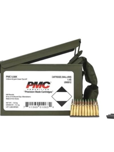 PMC Rifle Ammunition 5.56 NATO 62 gr Green Tip 2920 fps 1680/ct w/Bandoleer Metal Box (2-Metal Boxes) 1680/ct Total