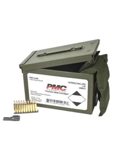 PMC Rifle Ammunition 5.56mm 55 gr FMJ 3120 fps 840/ct W/Bandoleer 840 Metal Box (2-Metal Boxes 1680/ct Total)