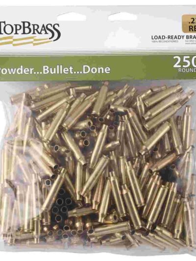 Top Brass Unprimed Remanufactured Rifle Brass .223 Rem Bagged Header Card Grade A+ 250/ct