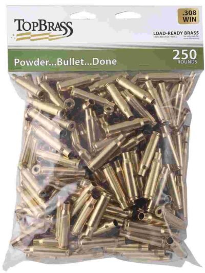 Top Brass Unprimed Remanufactured Rifle Brass .308 Win Bagged Header Card Grade A+ 250/ct