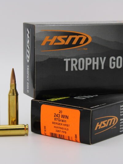 HSM AMMUNITION 243 WIN 87GR BERGER HNT VLD 20RD BOX 25 BOXES PER CASE