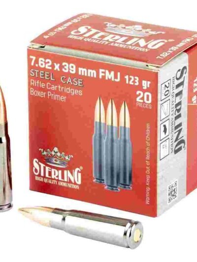 Global Ordnance Sterling Steel Case Select Rifle Ammunition 7.62x39mm 123gr FMJ 2362 fps 20/ct