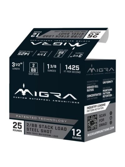 Migra Steel Waterfowl Stacked Shotshells 12ga 3.5" 1-3/8oz 1425 fps #2 & #BB 25/ct