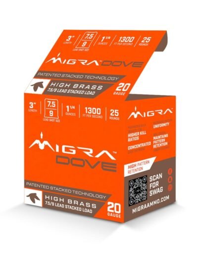 Migra Ultimate Dove Hi-Brass Lead Shotshells 20ga 3" 1-1/4oz  #7.5 & 9 Shot 25/ct