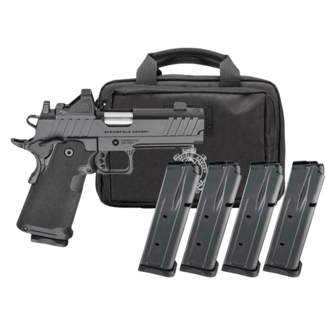 Springfield Armory Gear Pac 1911 DS Prodigy Handgun 9mm Luger 10rd Magazines (4) 4.25" Barrel U-Notch Sights Viridian Green Dot Bag