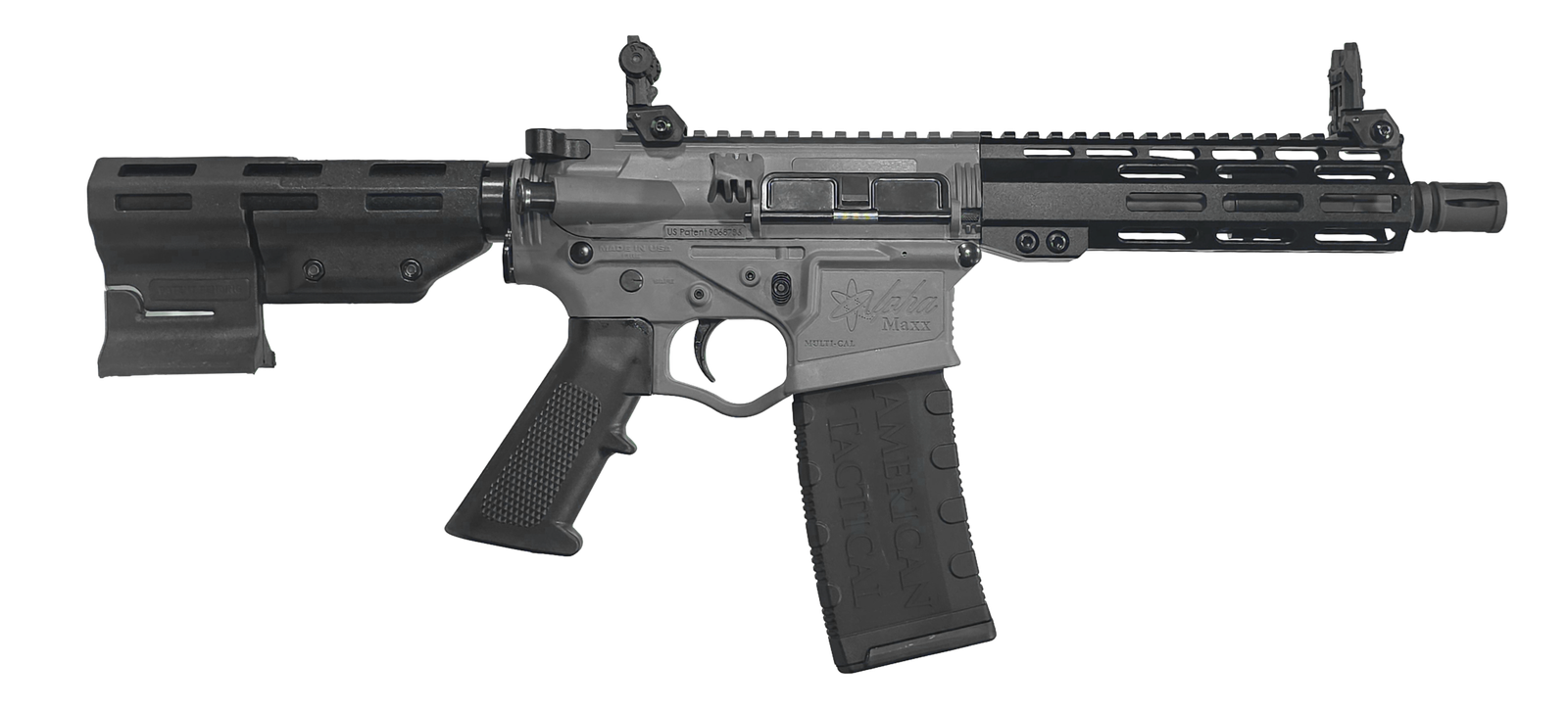 ATI ALPHA MAXX 5.56 PISTOL 7.5" BBL 7" HG, SNIPER GREY, PARBRACE, FLIP UPS, 1-30RD