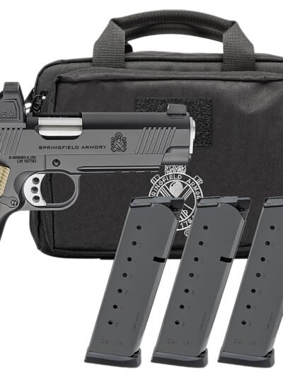 SPRINGFIELD ARMORY 1911 OPERATOR 4.25" 45ACP PSTL BLK AOS U NOTCH W/ TRITM, VIRIDIAN RFX11,BAG,4 MAG