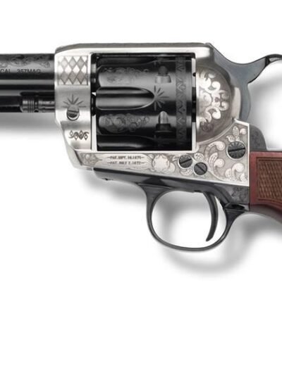 Pietta 1873 Alchimista Jr Handgun .45 Colt 6rd Capacity 3.5" Barrel Silver & Blue Engraved Checkered Grips