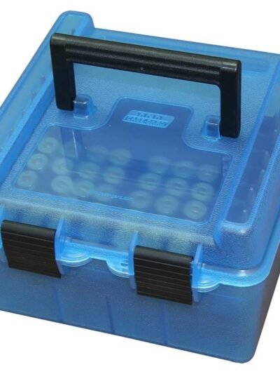 MTM Deluxe Ammo Box Handle WSM WSSM Ultra Mag 100 Rounds Clear Blue