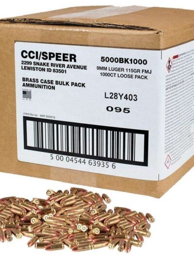 CCI Blazer Brass Handgun Ammunition 9mm Luger 115gr FMJ 1145 fps 1000/ct Loose Bulk Pack