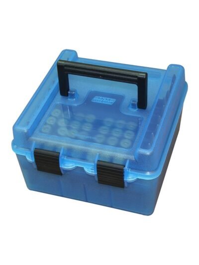 MTM Flip Top Ammo Box for 22-250/.243/.308 Win/.220 Swift 100 Rounds Clear Blue