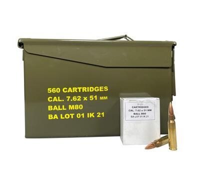 Global Ordnance Igman M80 Rifle Ammunition 7.62x51 147gr FMJ 2735 fps 560/ct