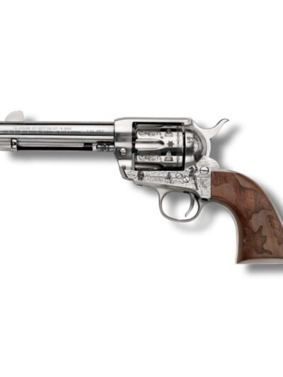 EMF Cowpoke Revolver .45 Colt 6rd Capacity 4.75" Barrel Nickel Finish Engraved Cowhide Walnut Grip